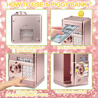 Piggy Bank for Kids Girls Boys with Password Code Lock Cash Coin Can - Rose Gold（without Sitcker） - image 4
