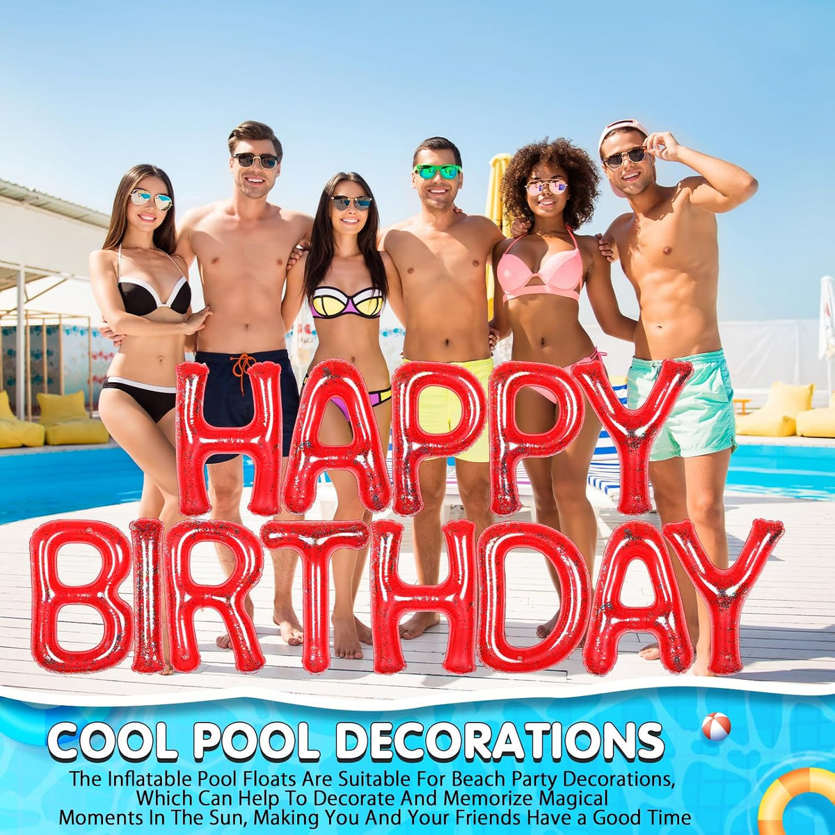 Shappy Happy Birthday Pool Floats Balloon – Fun for Kids & Family - Red / 20'' / Sequins - image 4