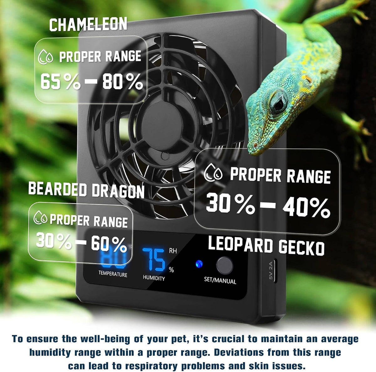 Reptile Ventilation Fan with Humidity Sensor and High-Temp Alarm - 2PCS-Black - image 4
