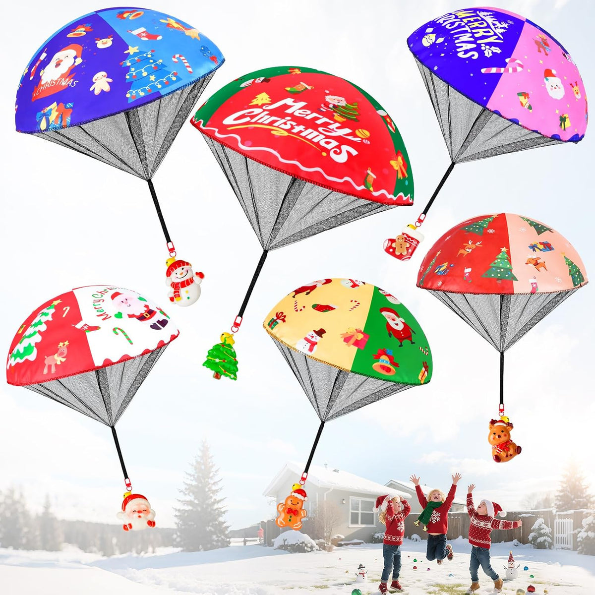 CPSYUB 6 Christmas mini parachute toys with bell keyring accessories - view 5