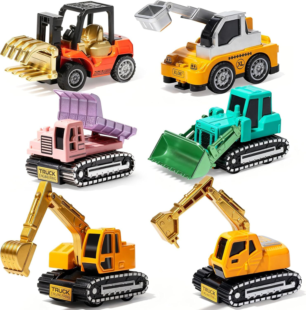Oriate set of 6 diecast construction vehicles including excavator and bulldozer - view 4