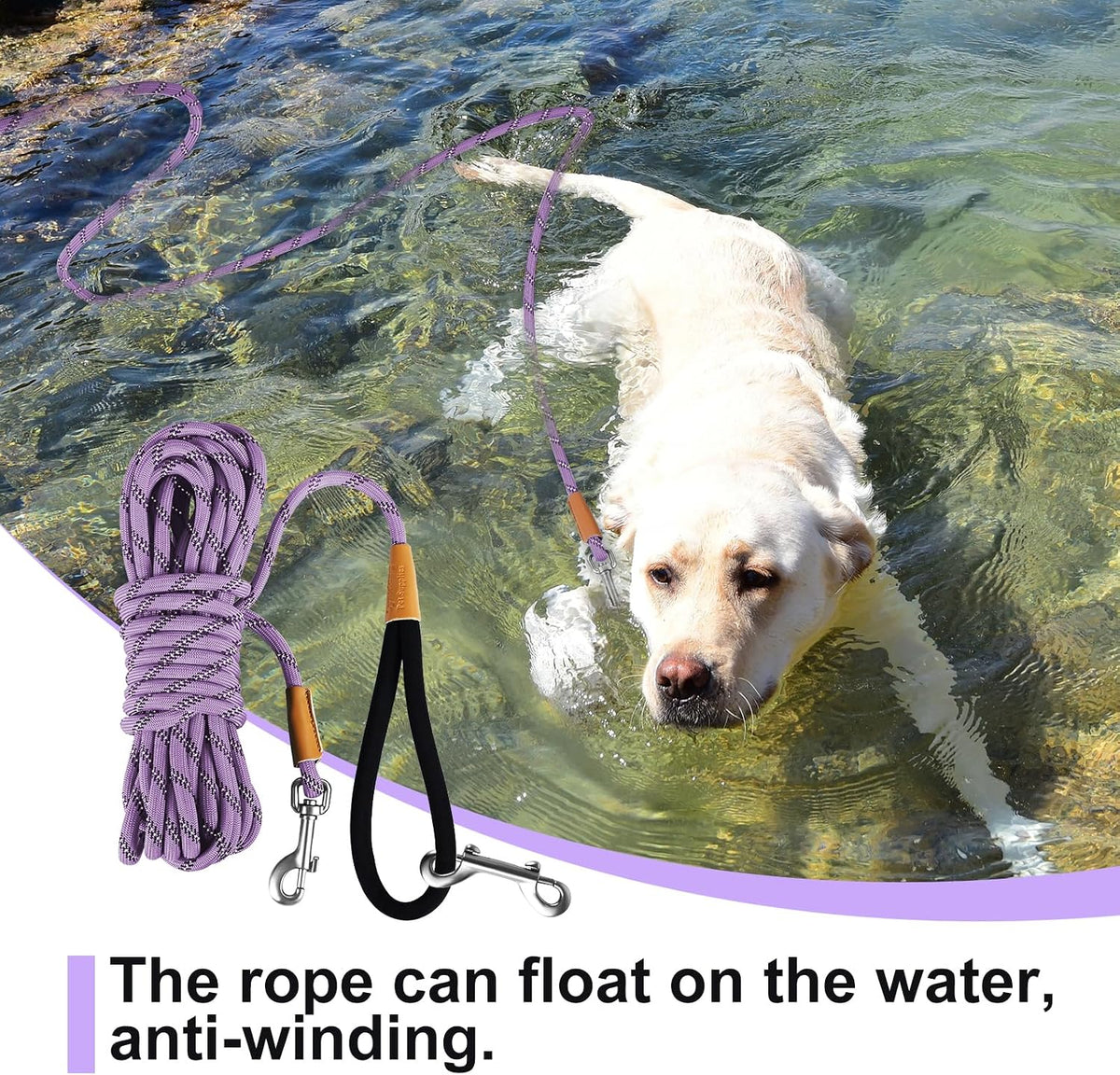 Long Dog Leash Reflective Rope Training Lead 15ft 30ft 50ft Check Cord – Essentials for Dogs - Light Purple / 15ft x 3/8inch - image 3