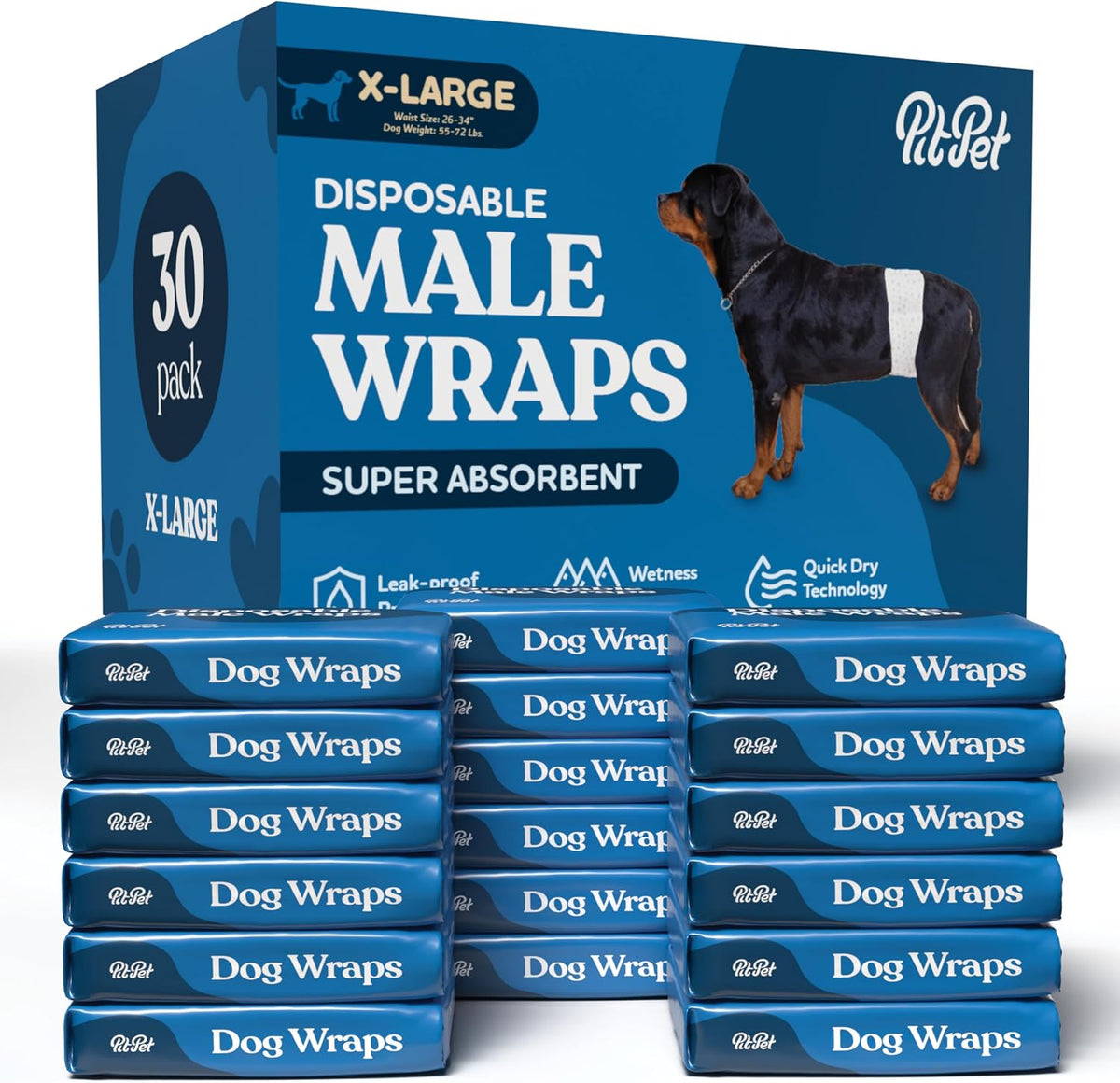 Comfortable Male Dog Diapers, FlashDry Gel Technology - 30 Pack / X-Large