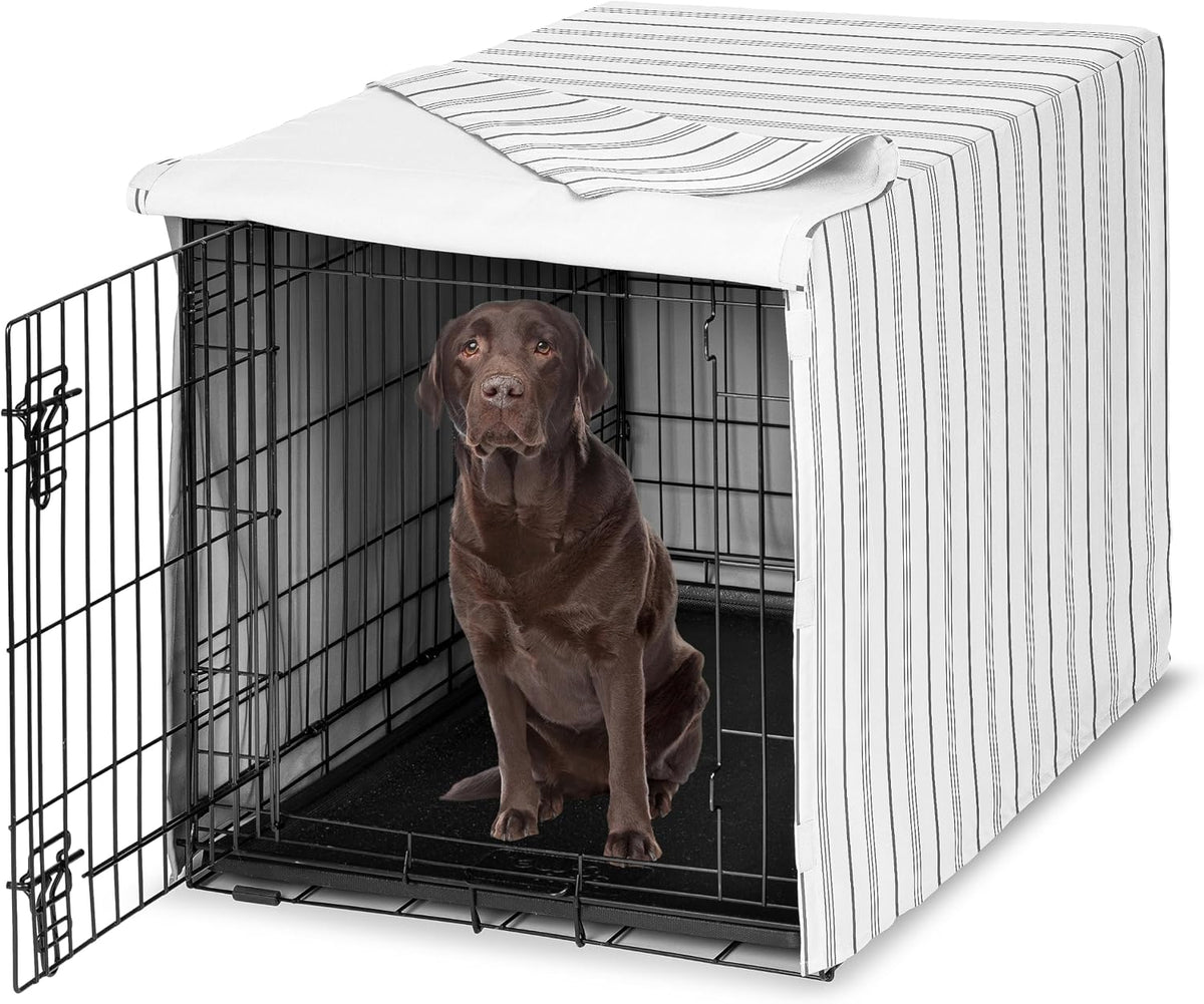 Sweet Jojo Designs 24in. Small Dog Crate Cover Pet Cage - White and Grey Stripe / 42.0"L x 28.5"W x 30.0"H