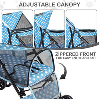MoNiBloom 4 Wheels Pet Stroller, Easy-Fold Umbrella Shaped Dog Cat Jogger Stroller w/Storage Bag & Visible Mesh for Small/Medium Dogs Cats Sky Blue Polka Dots