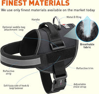 Dogline Dog Harness, Reflective No-Pull Adjustable Vest with Handle for Walking, Training, Breathable, No - Choke Harness for Small, Medium or Large Dogs Room for Patches Girth 27 to 34 in Black