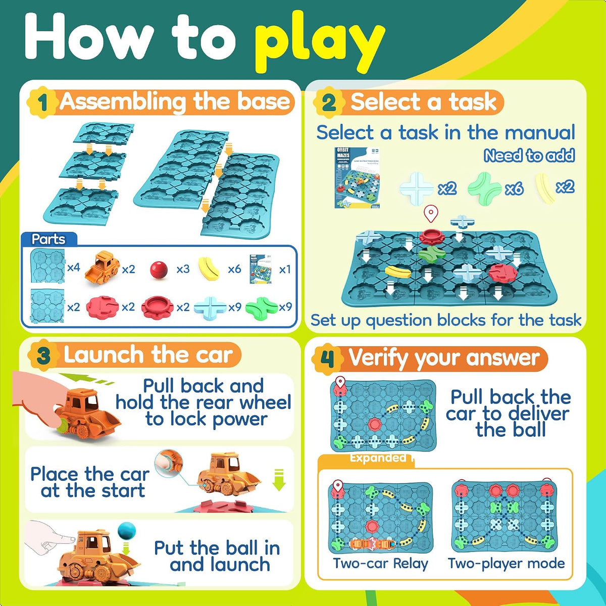 Bonitoto STEM Board Game Logical Road Builder Maze Toy for Kids Ages - 42PCS - image 3