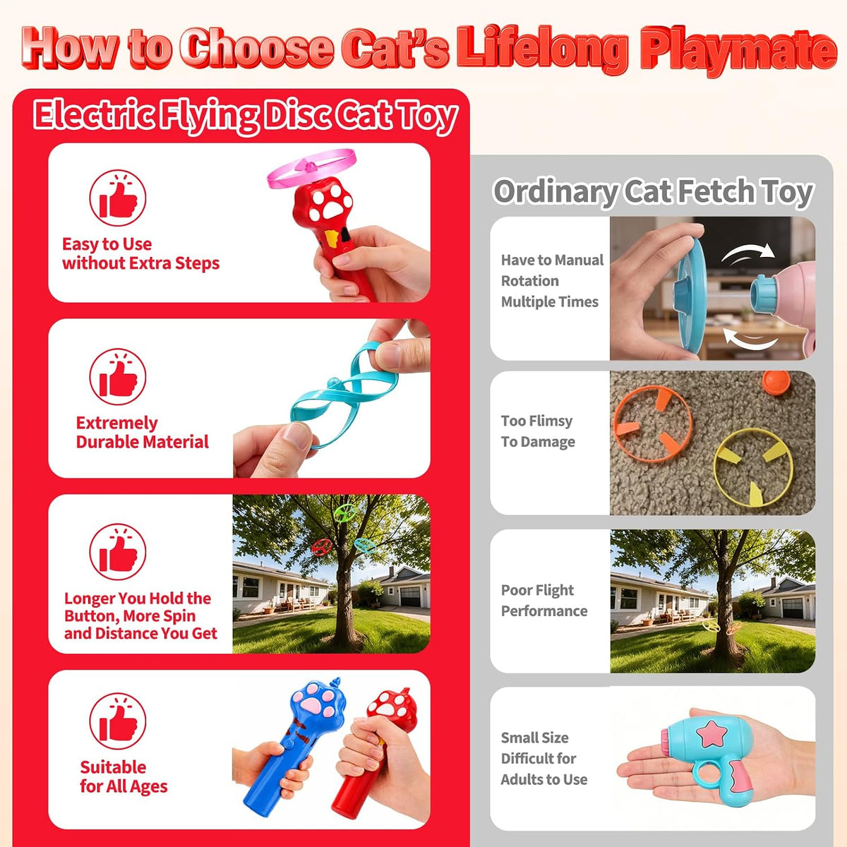 Cat Toy Disc Launcher, Rechargeable Interactive Cat Fetch Toy Launcher with 8 Flying Discs, Flying - Red - image 2