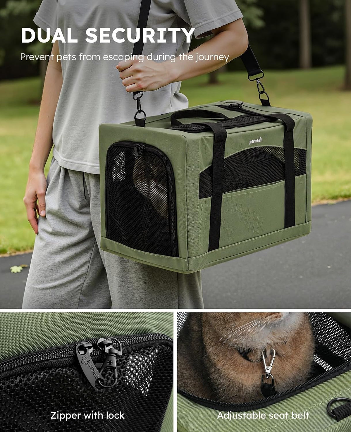 Pecute Cat Carrier Stable, Pet Carrier with Privacy Partition - Green Regular / 16.9"L x 11.0"W x 11.0"H - image 4