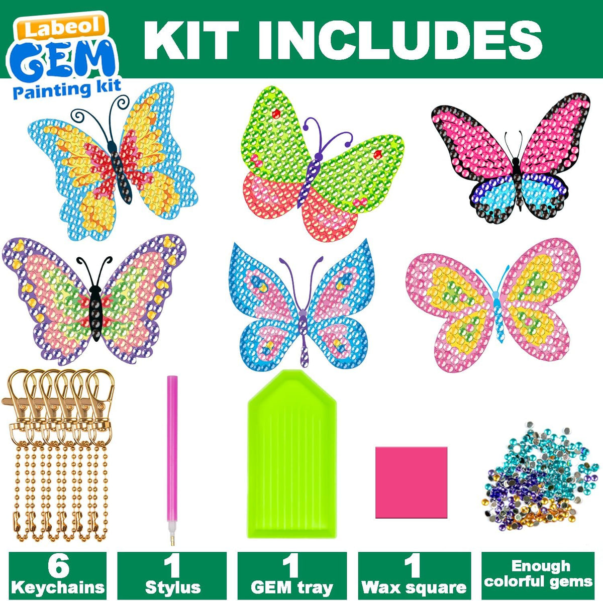 Labeol Diamond Art Kits for kids 5D Diamond Creat Your Own GEM - butterfly - image 2