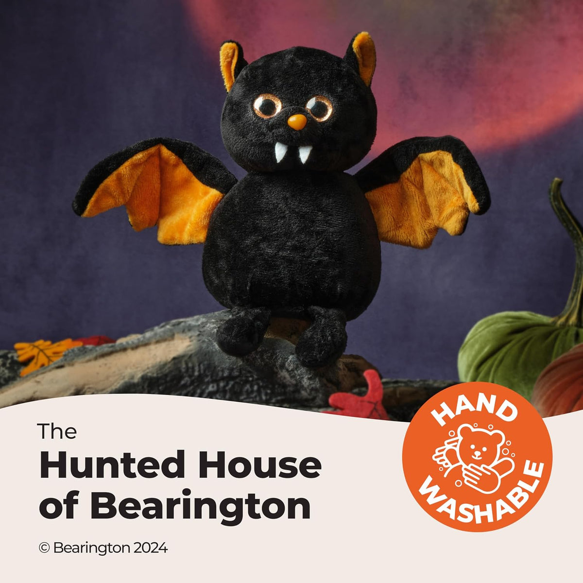 Bearington Collection Echo 7.5 inch black bat Halloween plush with orange wings and ears - view 39
