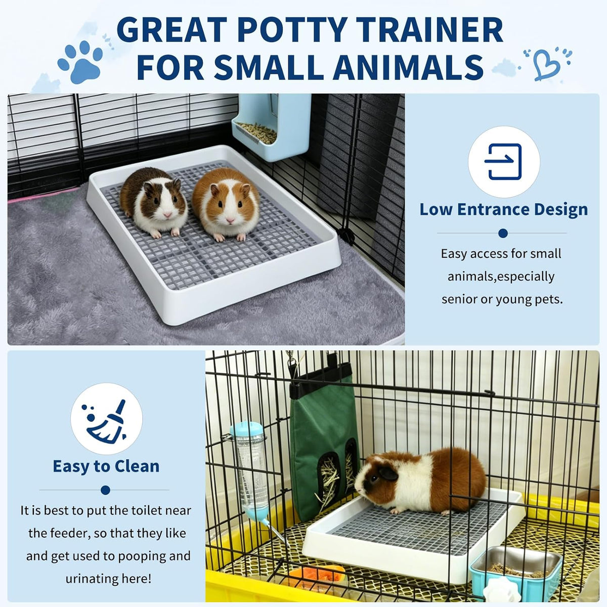 FHTONGE Extra Large Rabbit Litter Box Training Tray with Large Steel - 14.6x12x2.6"(40x30x6cm) / Only 0.4" PP Grids - image 4