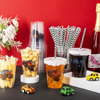 Teenyyou 12 oz clear plastic party cups with dirt bike design, lids and paper straws - view 16