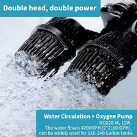 hygger 2100GPH Double Head Aquarium Wave Maker - 4200GPH 12W, for 110~240Gal - image 2