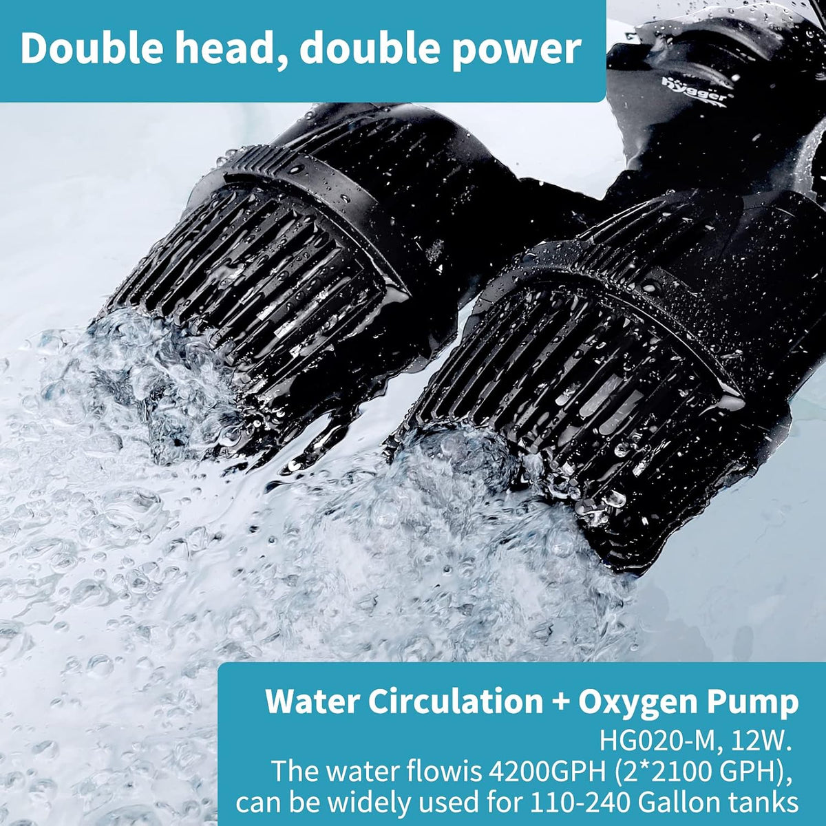 hygger 2100GPH Double Head Aquarium Wave Maker - 4200GPH 12W, for 110~240Gal - image 2