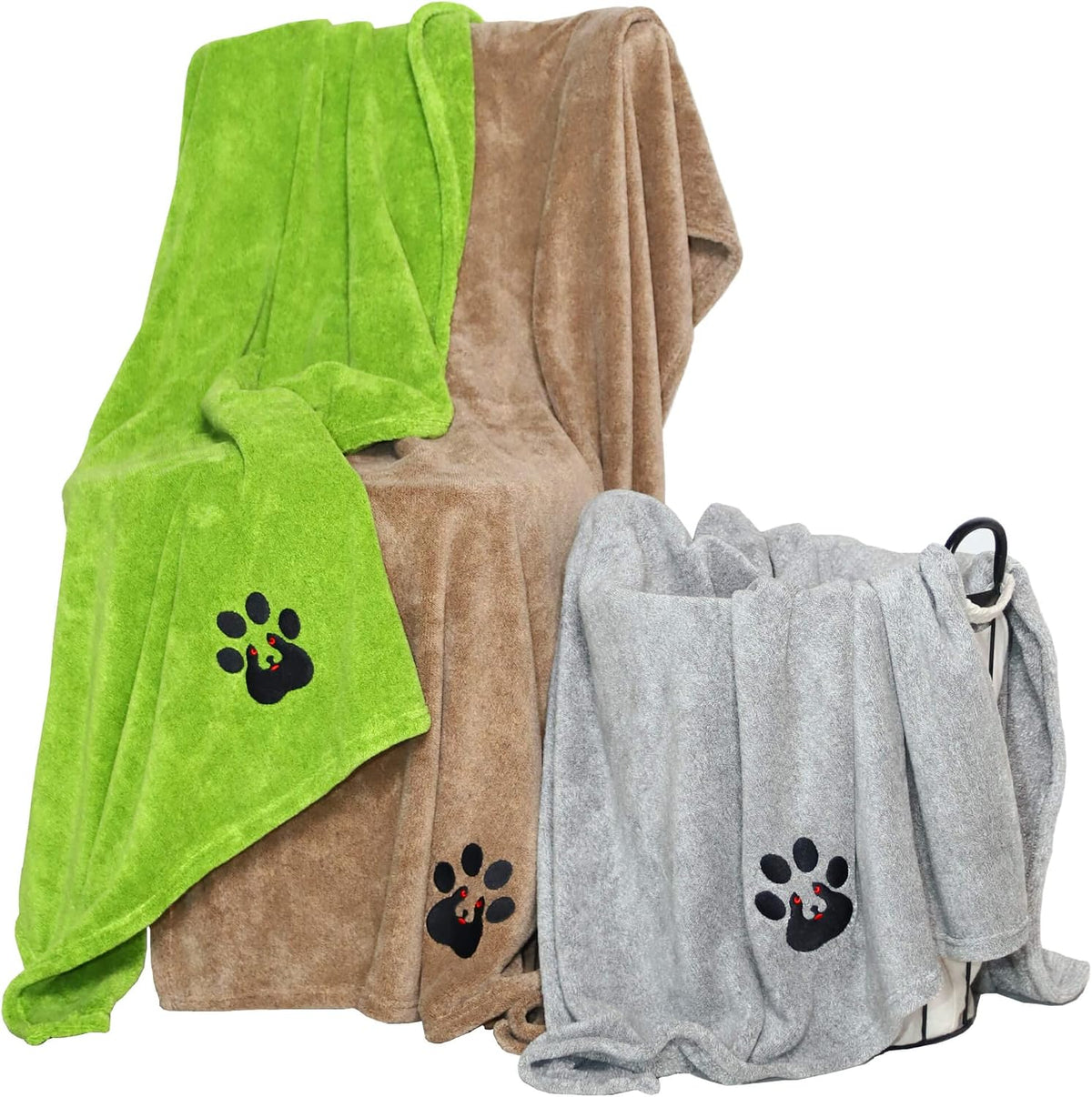 Dogvingpk Dog Towels for Drying Dogs 2 Pack - Green and Brown and Grey / XL-55" * 36"