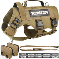WINSEE Tactical Dog Harness with Dog Leash - Medium / Brown