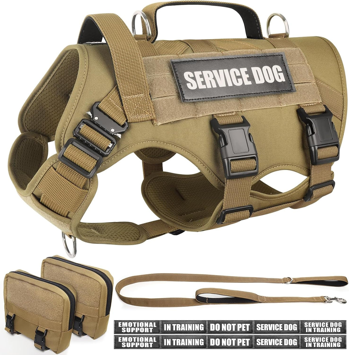 WINSEE Tactical Dog Harness with Dog Leash - Medium / Brown