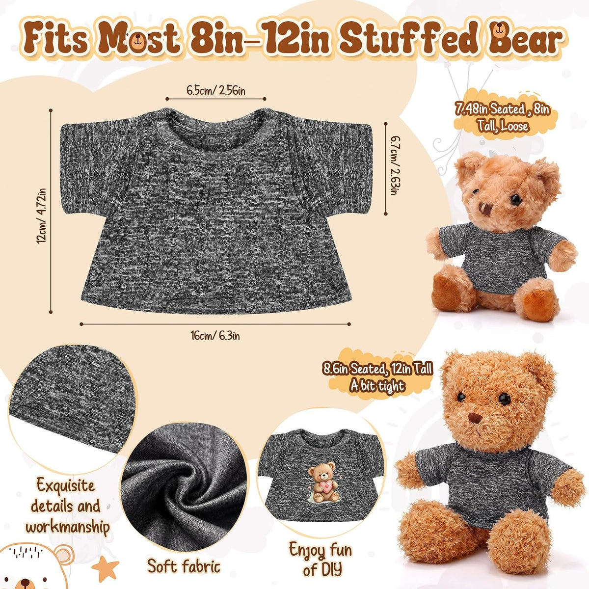 Litherr S blank sublimation stuffed animal shirt for 8-12 inch plush bears - view 17
