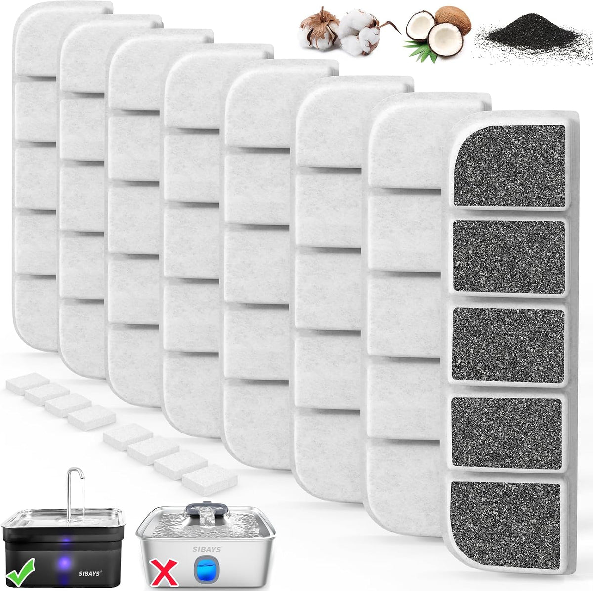 SIBAYS 8 Pack Dog Water Fountain Filters Replacement for SIBAYS