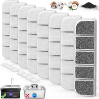 8 Pack Replacement Filters and 8 Pack Pump Sponges for SIBAYS 355oz/2.8Gal/10.5L Large Dog Water Fountain(FS70), Made of Coconut Shell Activated Carbon and PP Cotton, Food Grade Water Fountain Filters
