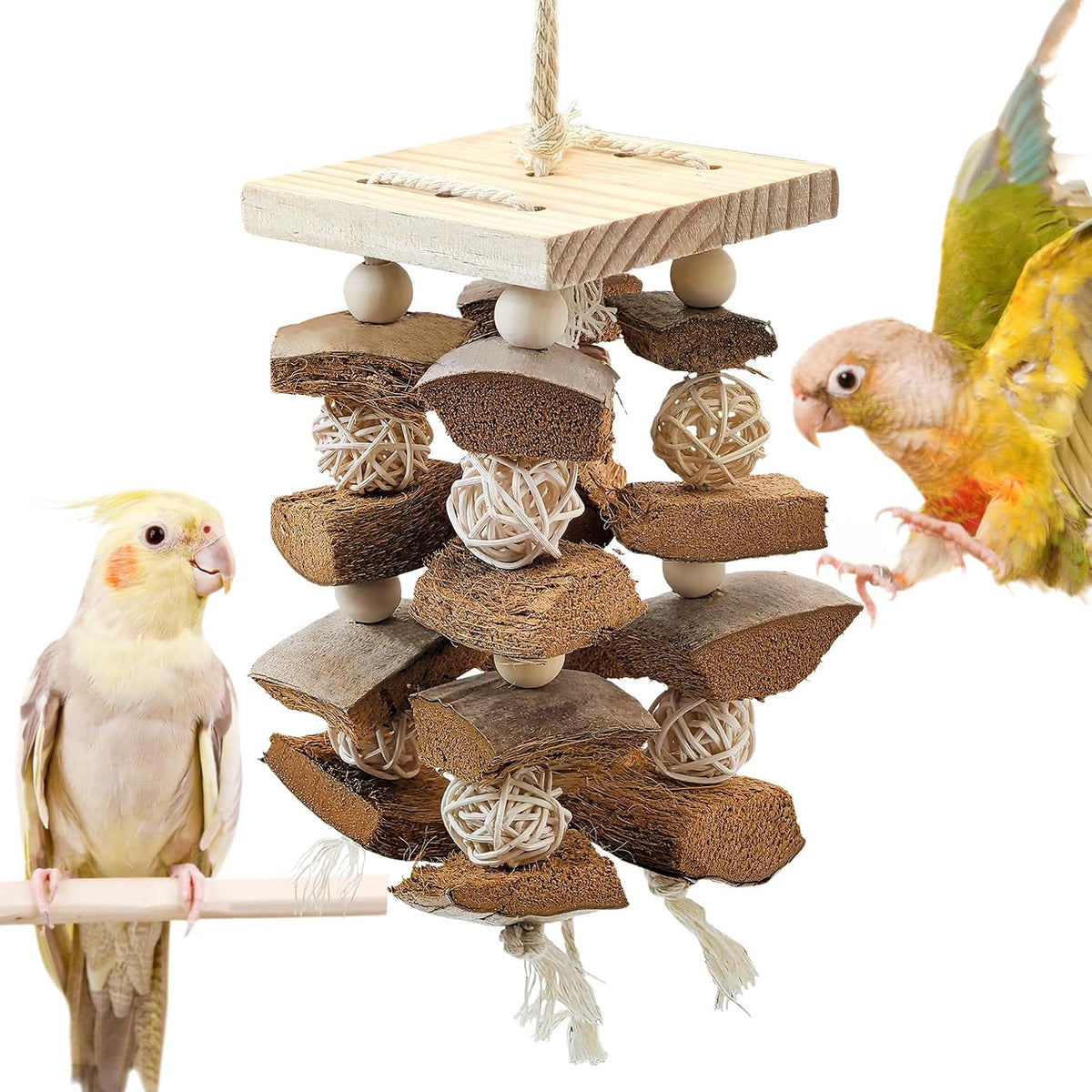 Macaw Toys Extra Large Parrot Toys Natural Wood Bird Chewing Toys - D: With Coconut Shell