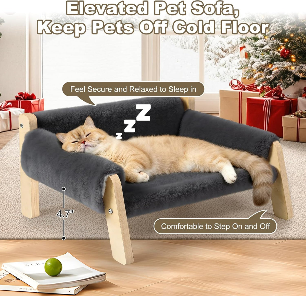 Elevated Cat Couch Bed for Indoor Cats - Dark Gray - image 3