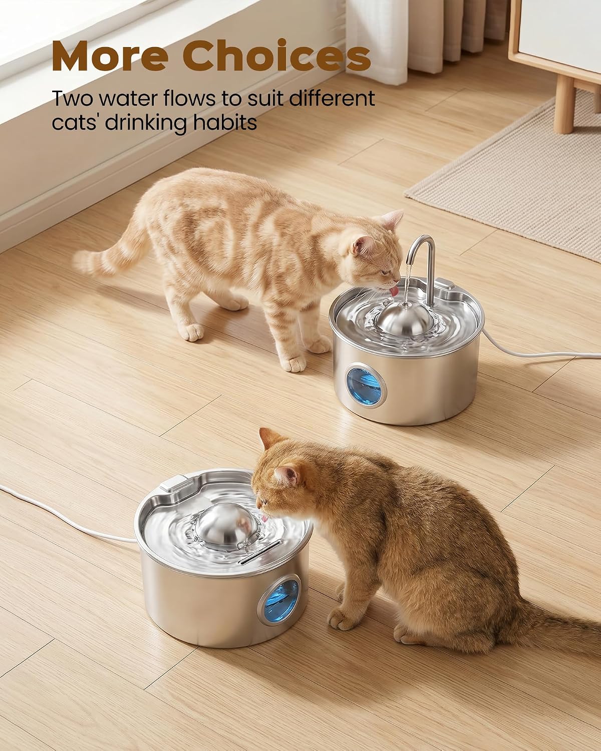 Cat Water Fountain Stainless Steel: Pet Water Fountains for Cats - Cat Fountain+8 Filters +8 Sponges - image 3