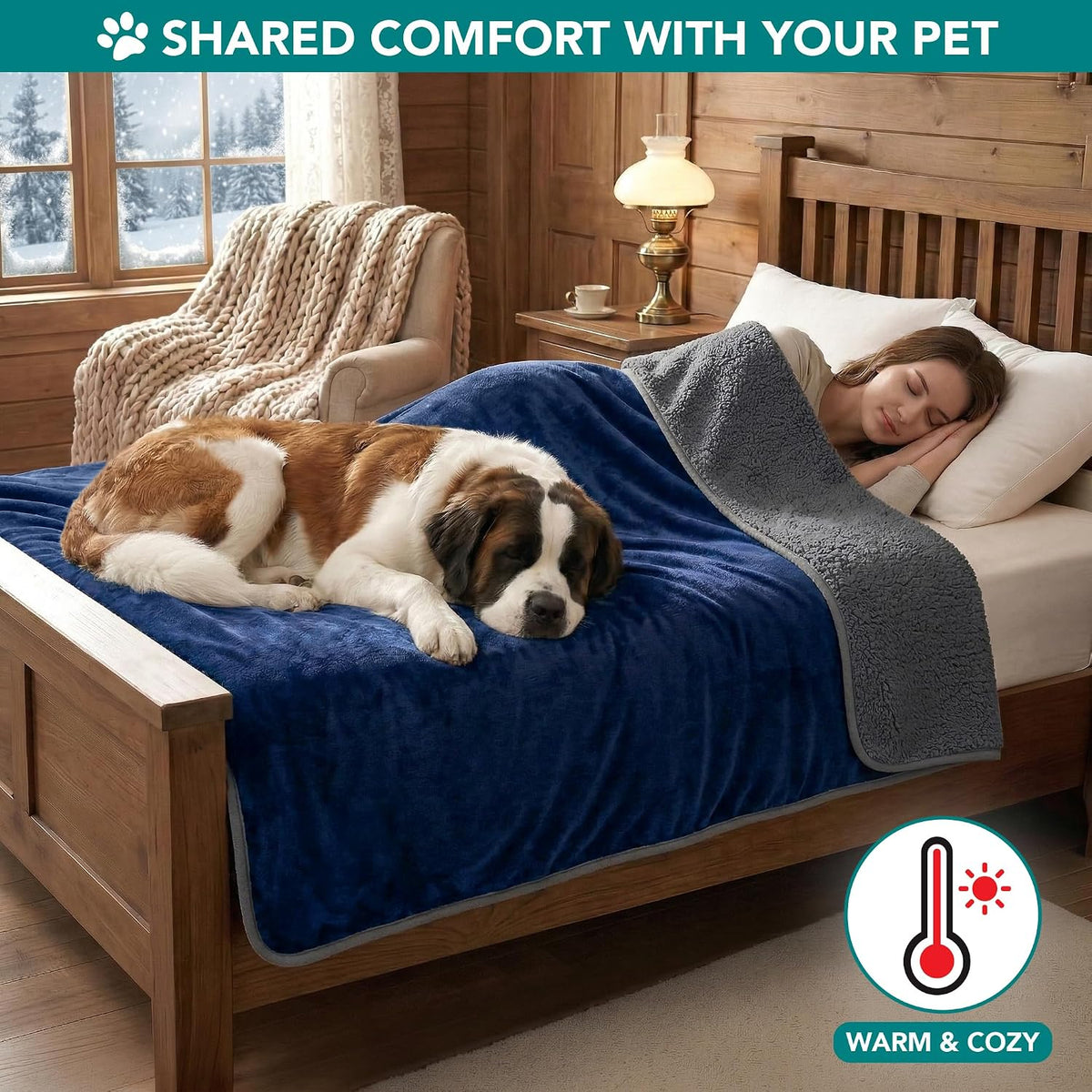 PetAmi Waterproof Dog Blanket Puppy Couch Bed Cover Queen 90x90 - Navy/Gray / Queen (90x90) - image 3