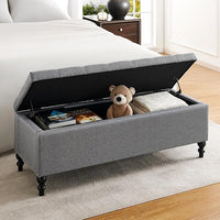 Ottoman with Storage,50.2-inch Upholstered End of Bed Storage Bench for Bedroom,for The Living Room,for Entryway, with Tray & Button and Safety Hinges,Detachable (Grey)