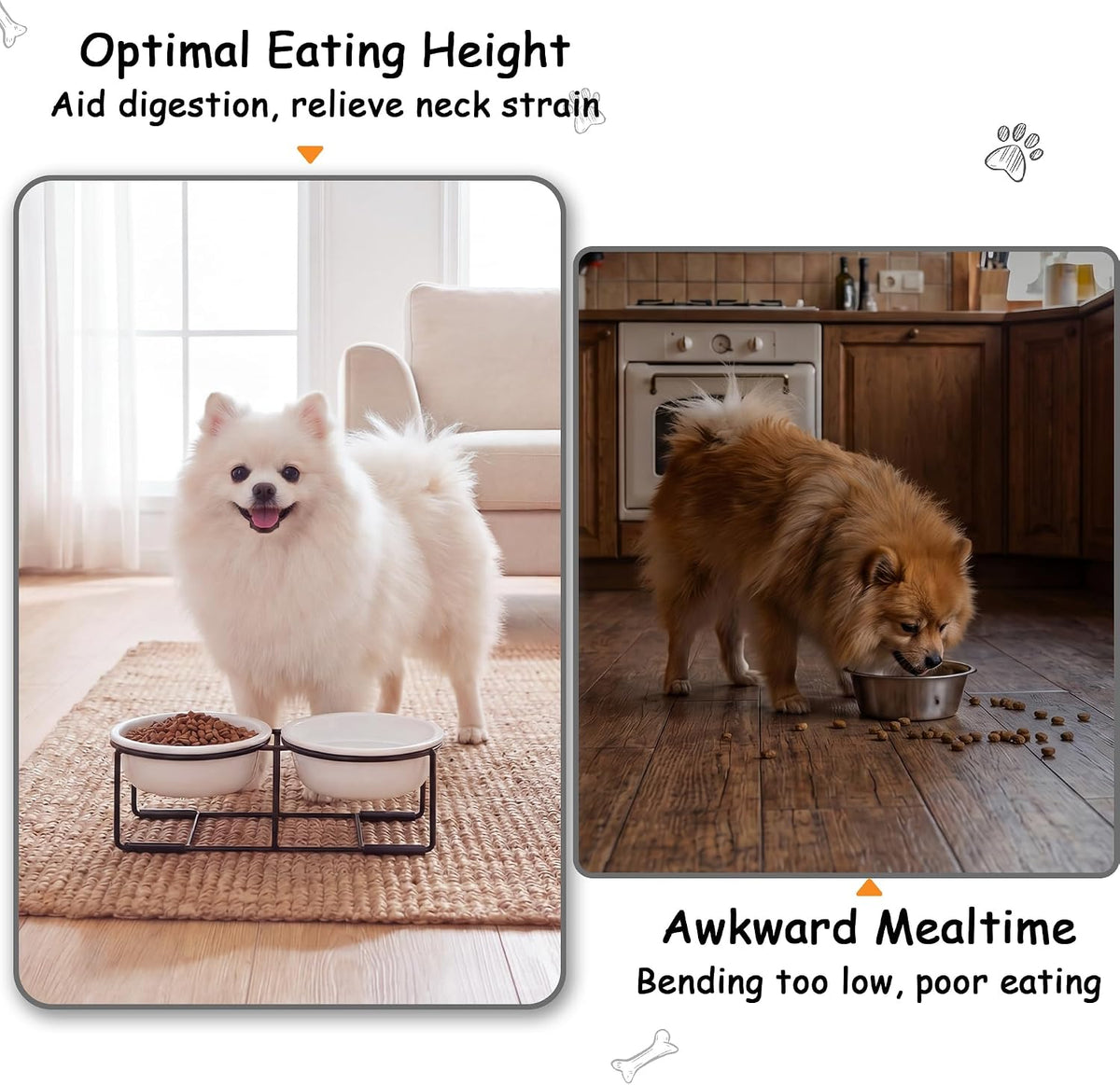 Ceramic Elevated Dog Bowls with Stand - Matte White / S × 2 - image 3