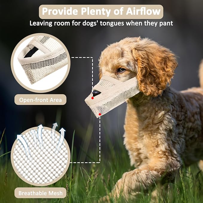 Crazy Felix Nylon Dog Muzzle for Small Medium Large Dogs, Air Mesh Breathable and Drinkable Pet Muzzle for Anti-Biting Anti-Barking Licking (XL, Beige)