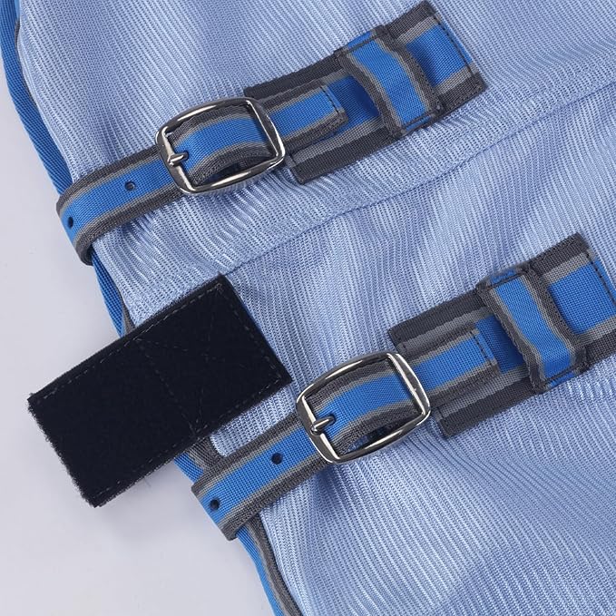 Horse Fly Sheet, Standard Neck Comfy Mesh Fly Sheet for Horses, Equine Summer Sheets UV-Protective Lightblue 66