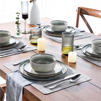 GBHOME Ceramic Dinnerware Sets for 6, 18 Pieces Stoneware Plates and Bowls Sets, Reactive Glaze Dishes -Scratch Resistant, Dishwasher&Microwave Safe, Green Wheat