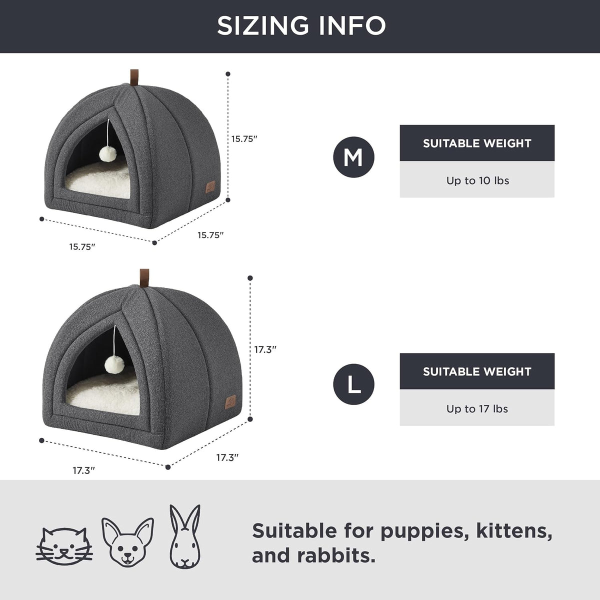 Bedsure 2in1 Cat Beds for Indoor Cats Cave for Kitten with Washable - L(17.3x17.3x17.3) / Dark Grey - image 4