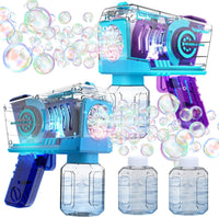 EagleStone 2 Packs Automatic Bubble Machine Guns with 4 Bottles - Blue，purple