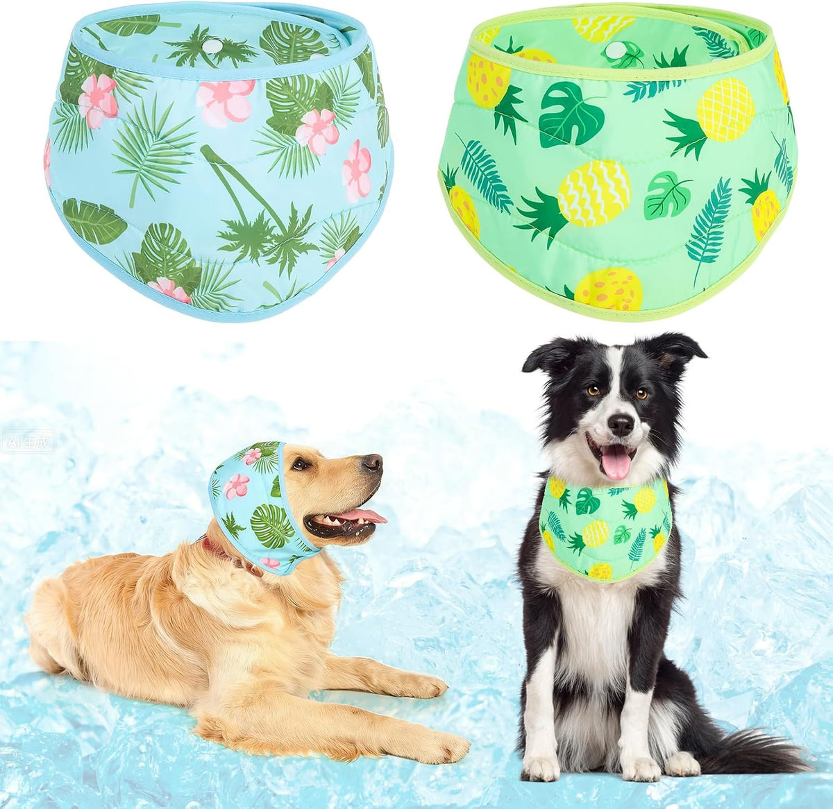 KOOLTAIL Dog Cooling Bandana - Pineapple+Hawaii / Neck Girth(12-20in)