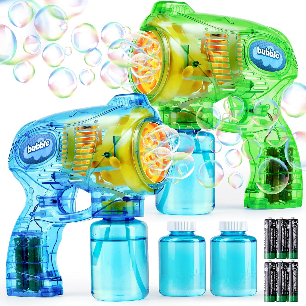JOYIN 2 Kids Bubble Gun with 2 Bottles Refill Solution - Green+blue