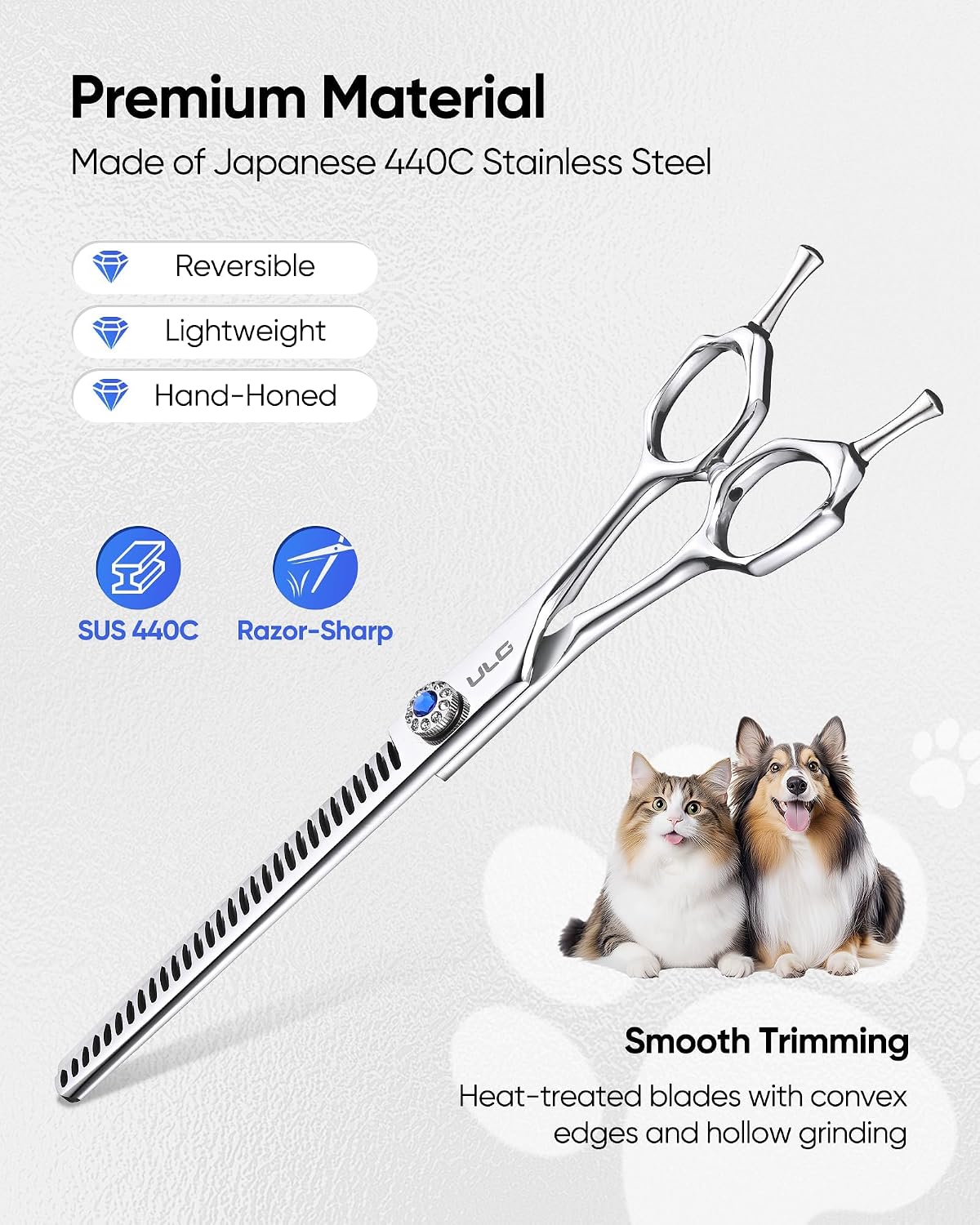 ULG Curved Dog Grooming Shears, 440C Stainless Steel - 7.0 Inch (Chunker) - image 3