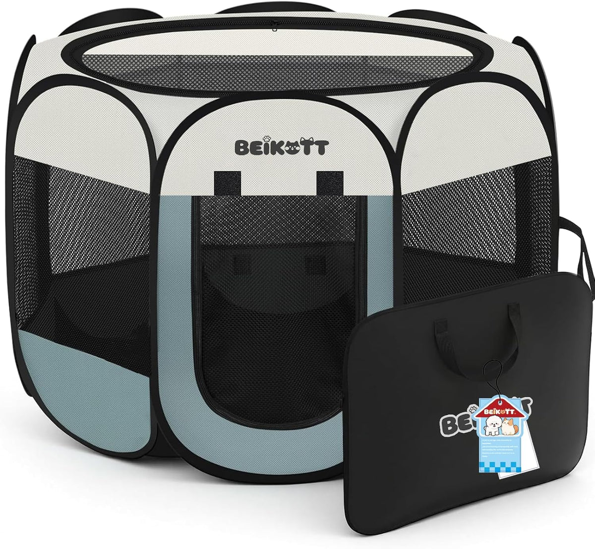 Dog Cat Playpen, Puppy Pet Crate Tent Cage - Grey / M(36"L x 36"W x 23"H) - image 2