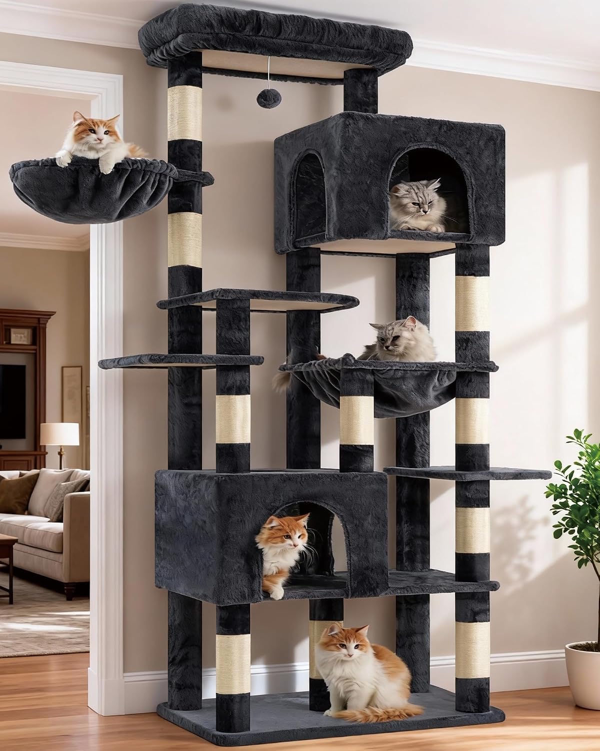 Heybly Cat Tree, 76-Inch Tall Heavy Duty Cat Tower for Big Cats HCT039G – Essentials for Cats - Smoky Gray / 76.8 inch