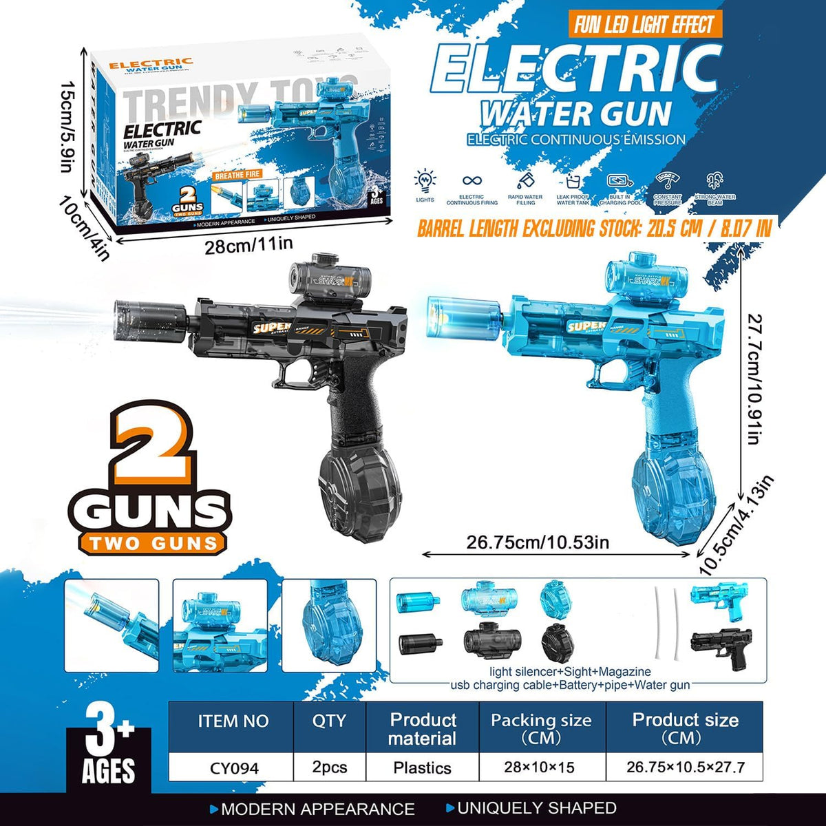 YRIOWMI black electric water gun with automatic squirt and multi-color LED lights - view 10