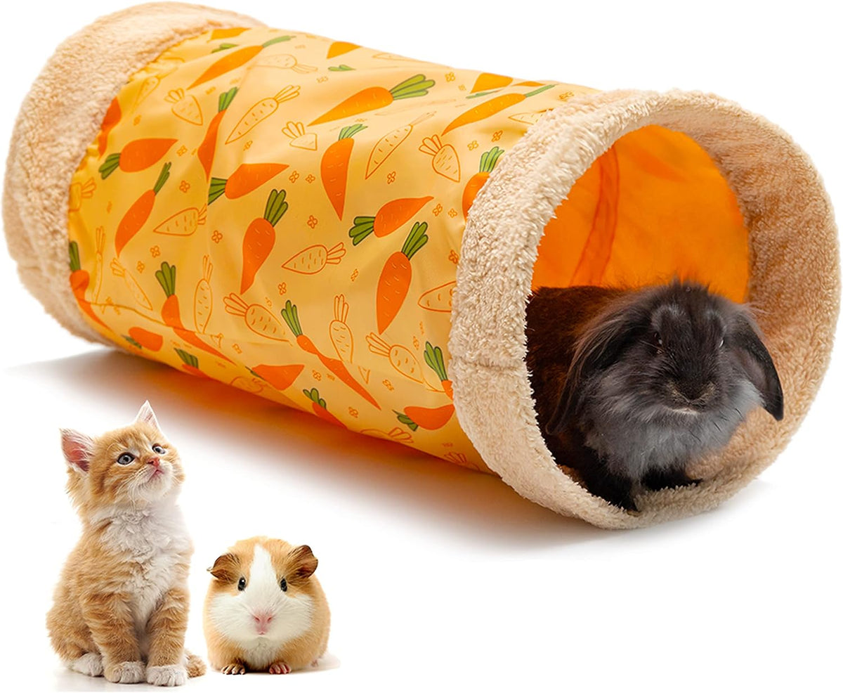 Rabbit Hideout Tunnel, Soft Fleece Foldable Bunny Tube Nest Indoor – Essentials for Small Pets