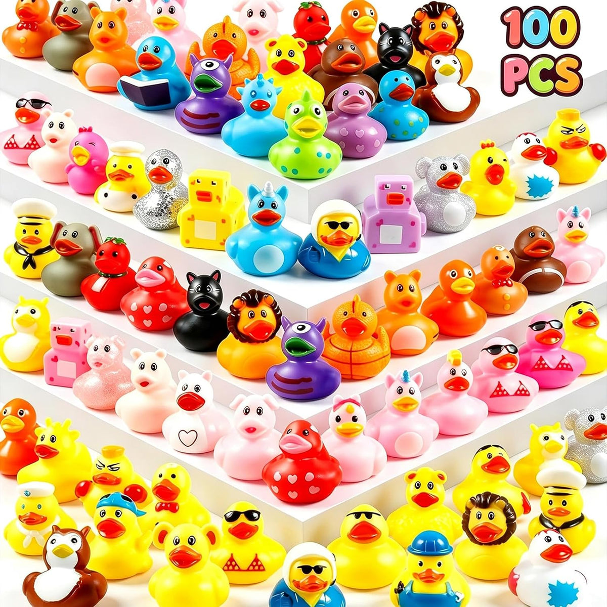 Tiaxidex 100 assorted 2 inch mini rubber ducks in bulk with mixed designs - view 2