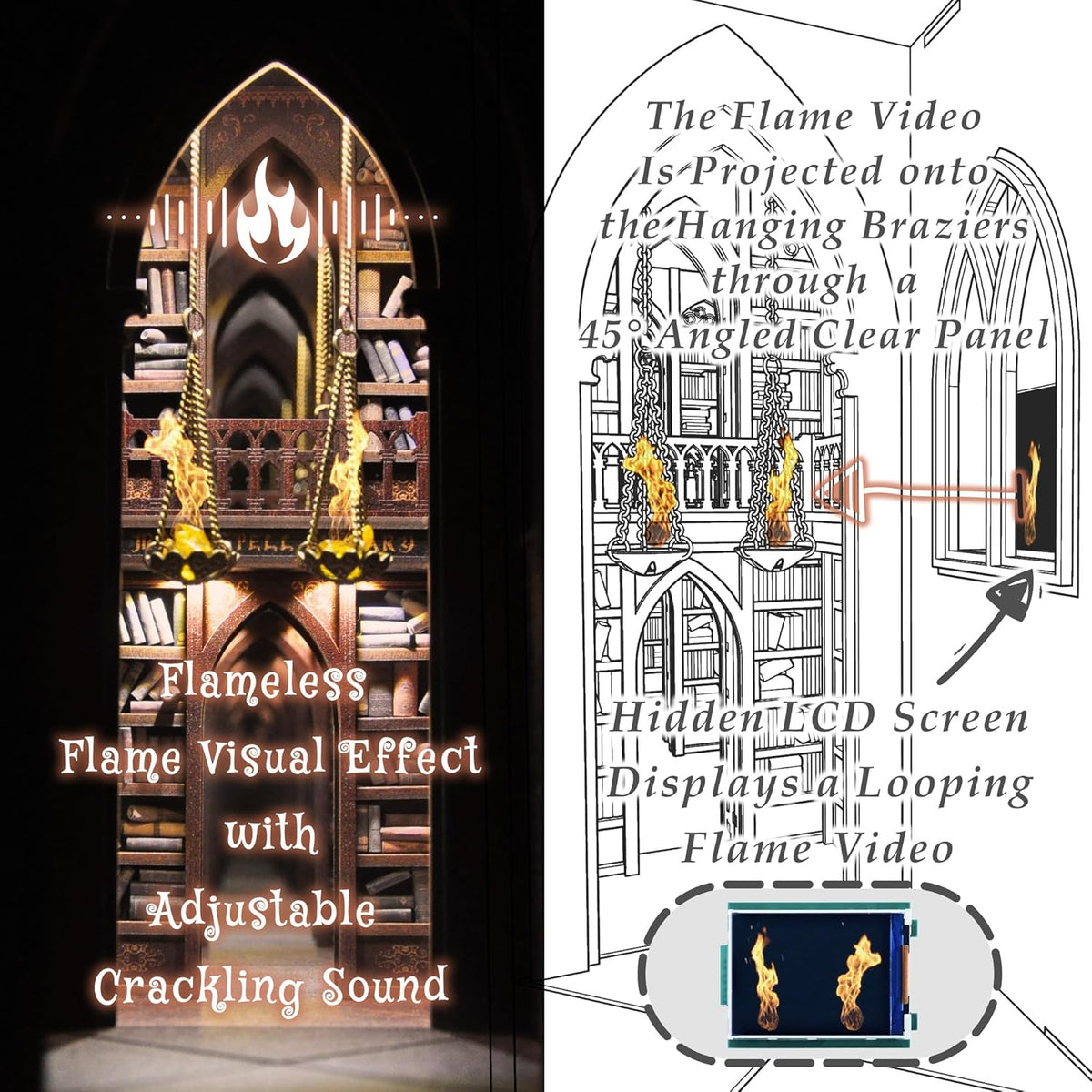 Dolphin Island DIY book nook kit built as a magic library with flame effect - view 2