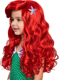 Funna long curly red mermaid wig for girls with starfish hairpin accessories - view 2