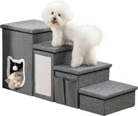 17" H Cat Stairs for Old Cats, Doggie Steps for Small Dogs - Grey / 4-Step