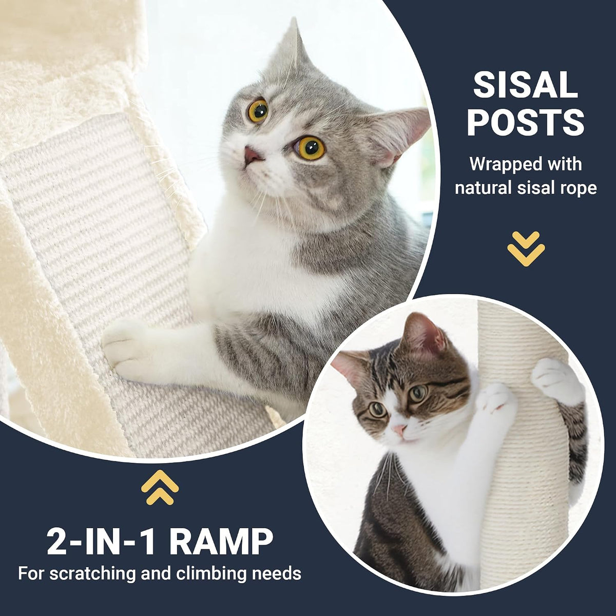 Allewie 68 Inches Cat Tree/House and Towers for Big Feline/Scratching - 82 in / Beige - image 4