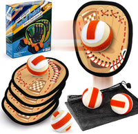 Aywewii toss and catch game with sticky hook and loop paddles and soft balls