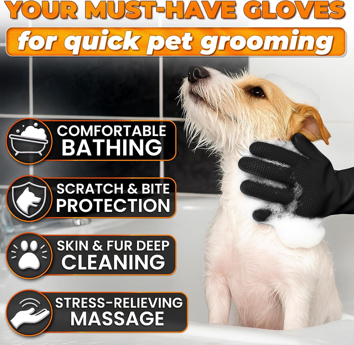 2-in-1 Cat and Dog Washing Gloves with 3000 Soft Bristles – Essentials for Dogs - Black - image 4